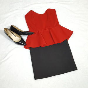2b bebe Strapless Black, Red Mini Dress Size Small